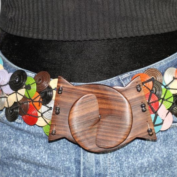 Unique Multi Colour Belt with Wooden Latch Hook
